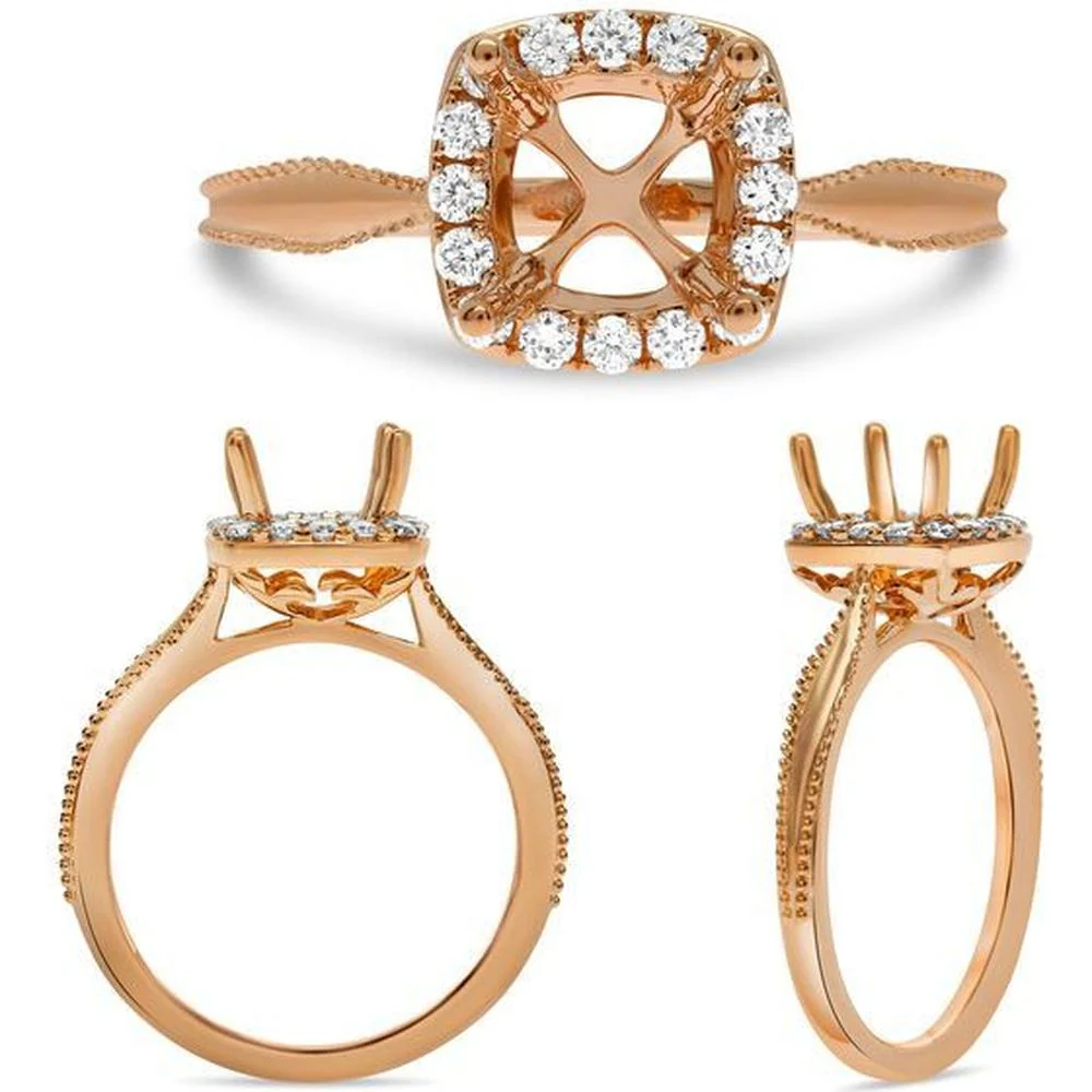 Roman & Jules - 14K Rose Gold Cushion Diamond Halo Ring - 0.22 Carat Total Diamond Weight