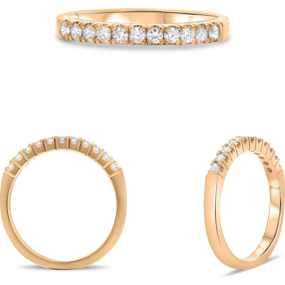 Roman & Jules - 14K Rose Gold Diamond Band Ring with 9 Prong Set Round Diamonds - 0.29 Carat Total Diamond Weight