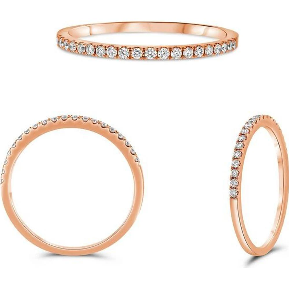 Roman & Jules - 14K Rose Gold Diamond Band Ring with Micropavé Round Diamonds - 0.15 Carat Total Diamond Weight
