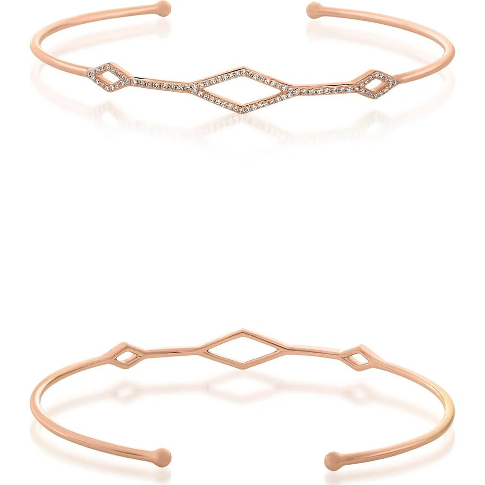 Roman & Jules - 14K Rose Gold Diamond Bangle with 0.18 Carat Round Diamonds