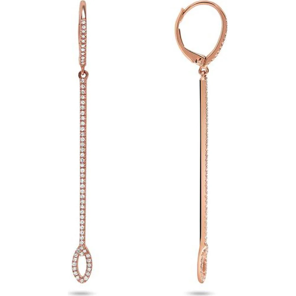 Roman & Jules - 14K Rose Gold Diamond Drop Earrings with Round Diamonds - 0.31 Carat Total Diamond Weight