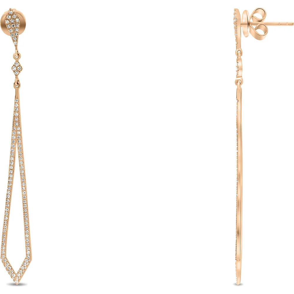 Roman & Jules - 14K Rose Gold Diamond Drop Earrings with Round Diamonds - 0.44 Carat Total Diamond Weight