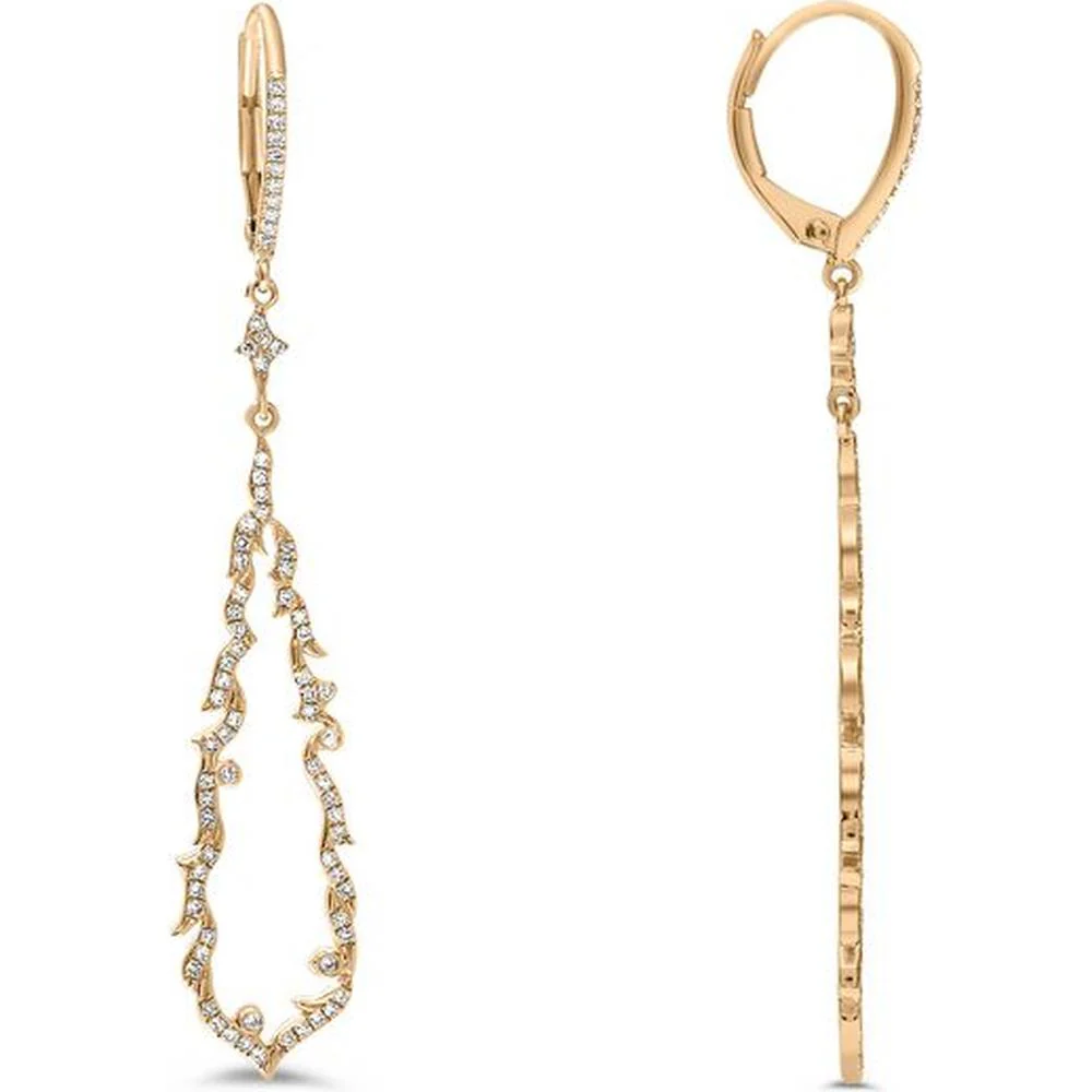 Roman & Jules - 14K Rose Gold Diamond Drop Earrings with Round Diamonds - 0.68 Carat Total Diamond Weight