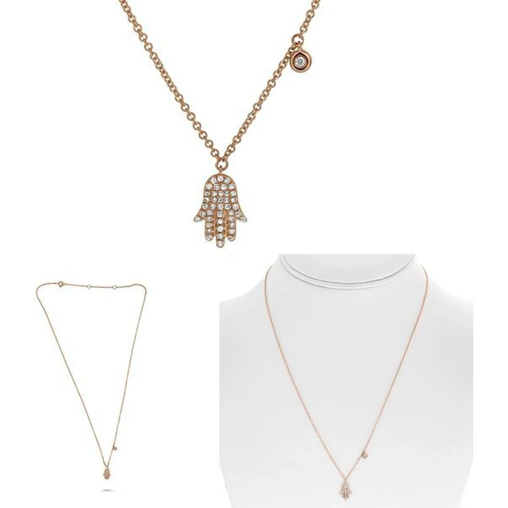 Roman & Jules - 14K Rose Gold Diamond Evil Eye Pendant Necklace - 0.13 Carat Total Diamond Weight
