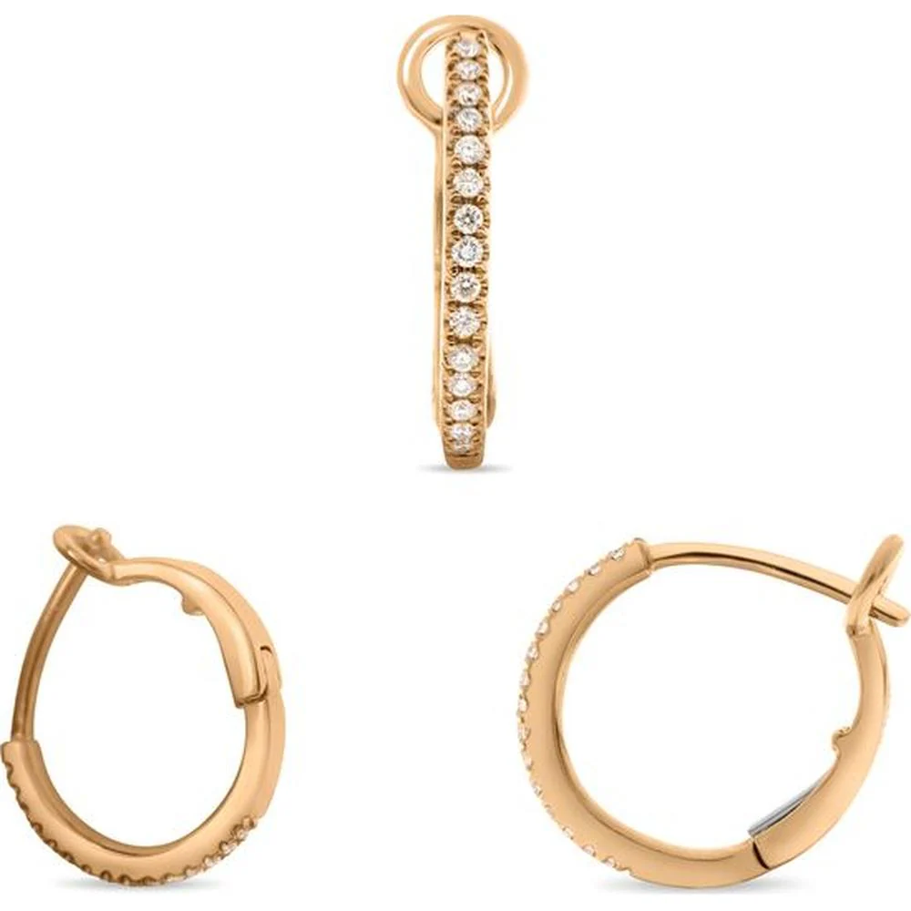 Roman & Jules - 14K Rose Gold Diamond Hoop Earrings with Micropavé Setting - 0.20 Carat Total Diamond Weight