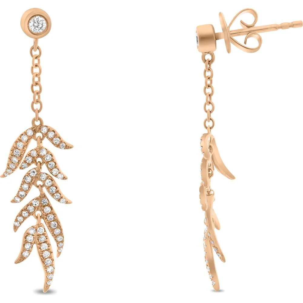 Roman & Jules - 14K Rose Gold Diamond Leaf Drop Earrings - 0.32 Carat Total Diamond Weight