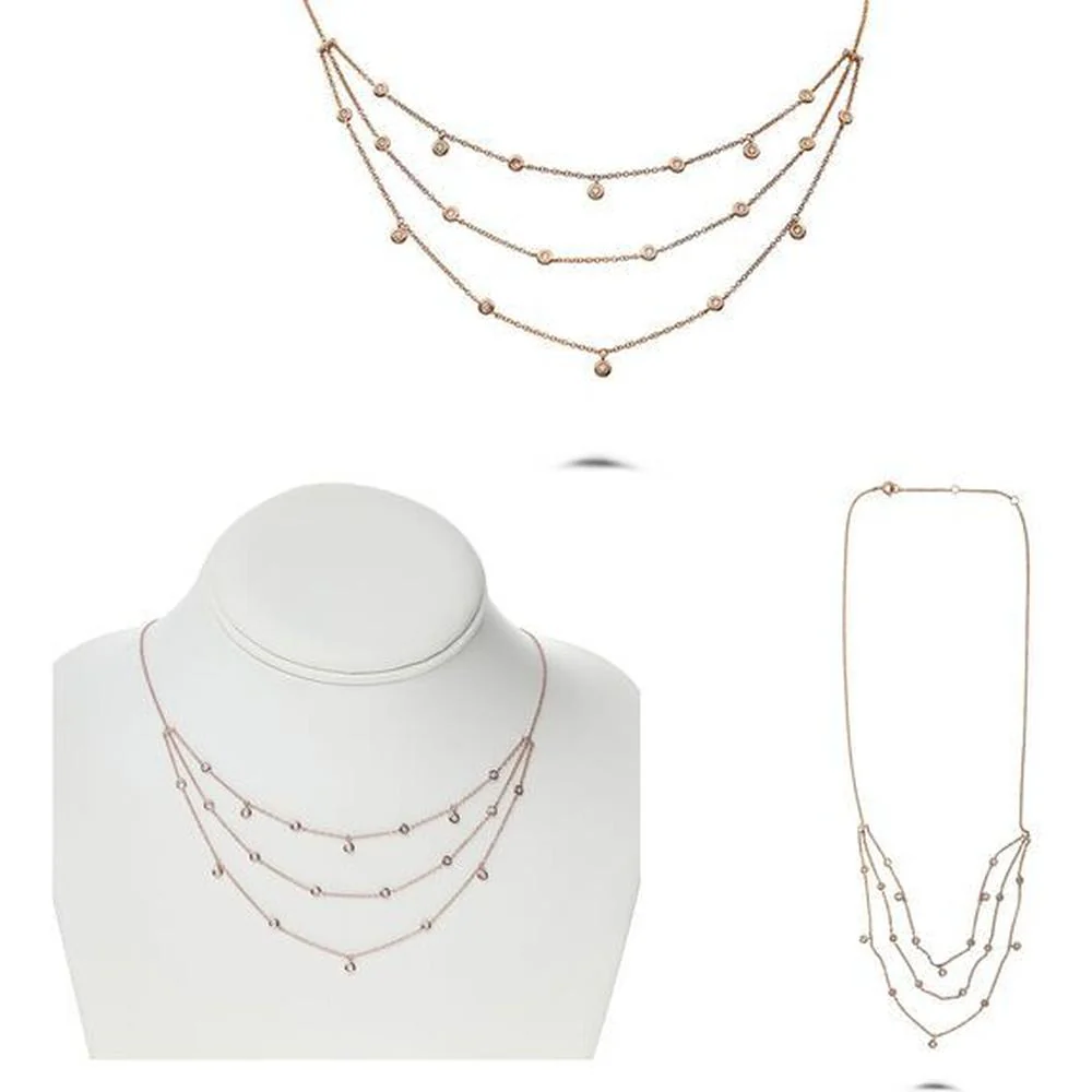 Roman & Jules - 14K Rose Gold Diamond Necklace with 0.39 Carat Round Diamonds in Bezel Setting