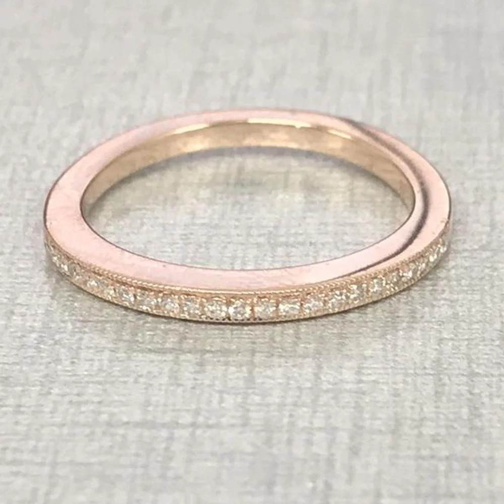 Roman & Jules - 14K Rose Gold Diamond Pave Band Ring with Milgrain Detail - 0.10 Carat Total Diamond Weight