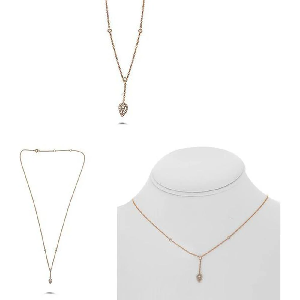 Roman & Jules - 14K Rose Gold Diamond Pendant Necklace with 0.10 Carat Round Diamonds and 0.05 Carat Round Diamond Accent