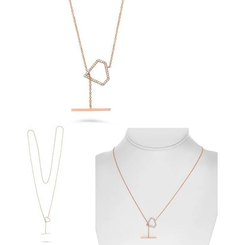 Roman & Jules - 14K Rose Gold Diamond Pendant Necklace with Micropavé Setting - 0.11 Carat Total Diamond Weight