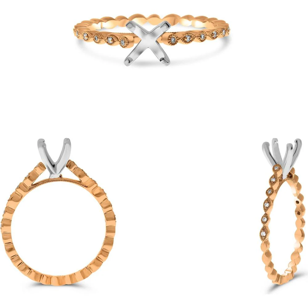 Roman & Jules - 14K Rose Gold Diamond Ring with Milgrain Detailing - 0.04 Carat Total Diamond Weight