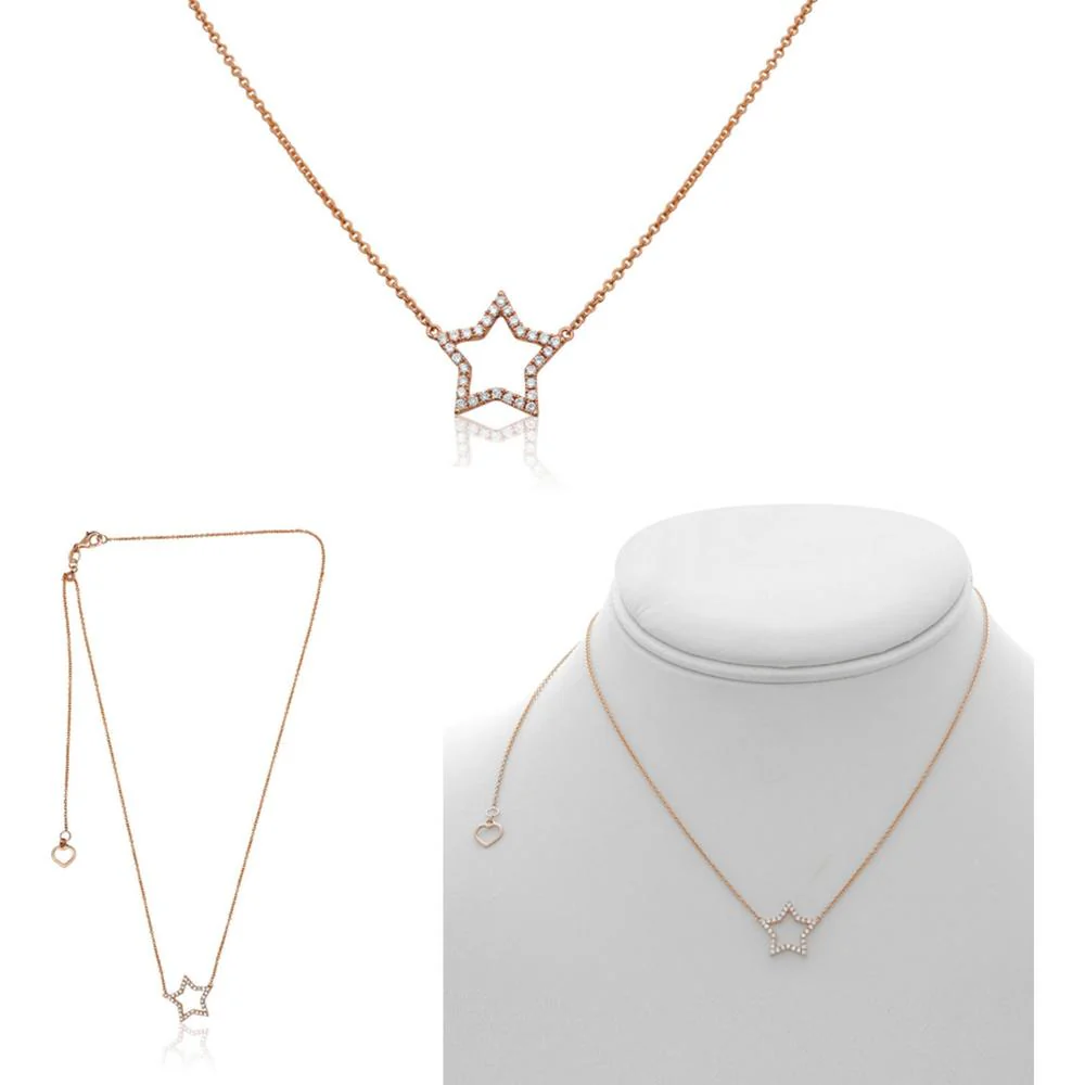 Roman & Jules - 14K Rose Gold Diamond Star Pendant Necklace with Round Diamonds - 0.21 Carat Total Diamond Weight