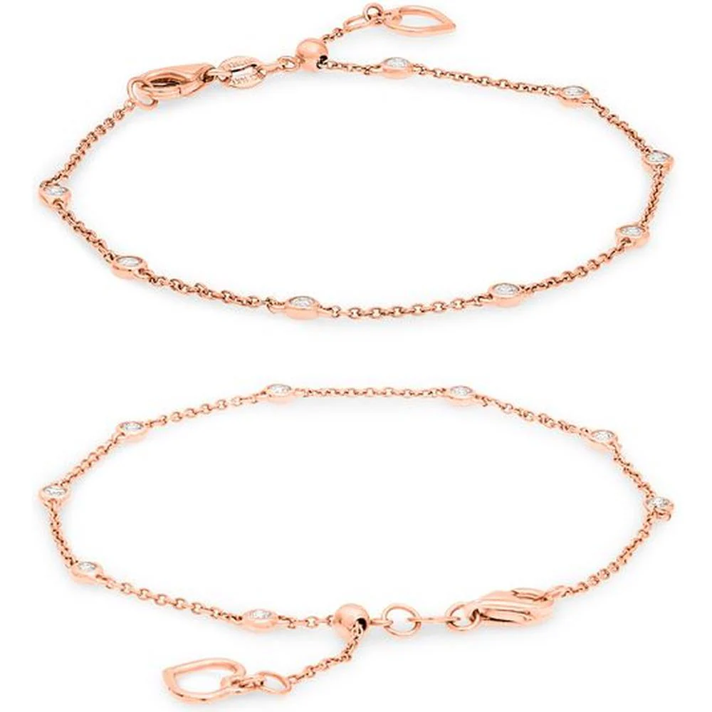 Roman & Jules - 14K Rose Gold Diamond Station Bracelet with Bezel Set Round Diamonds - 0.25 Carat Total Diamond Weight