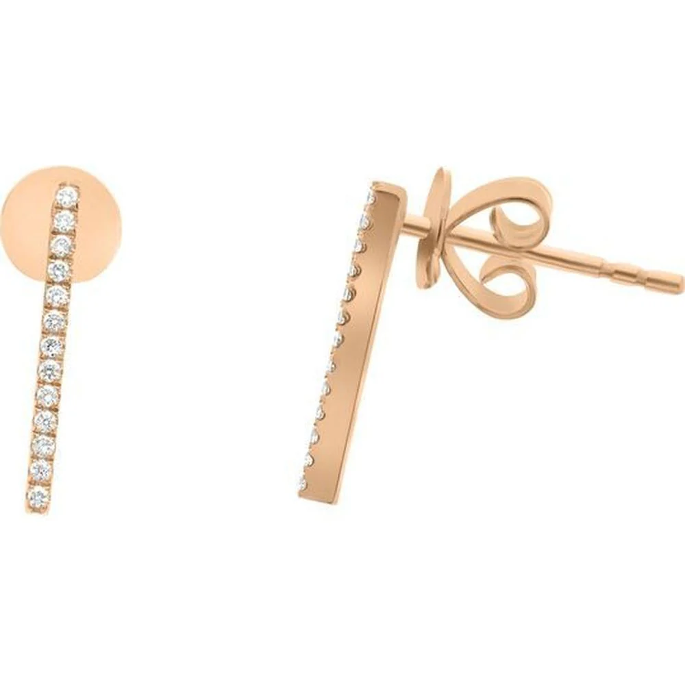 Roman & Jules - 14K Rose Gold Diamond Stud Earrings with Micropavé Setting - 0.08 Carat Total Diamond Weight