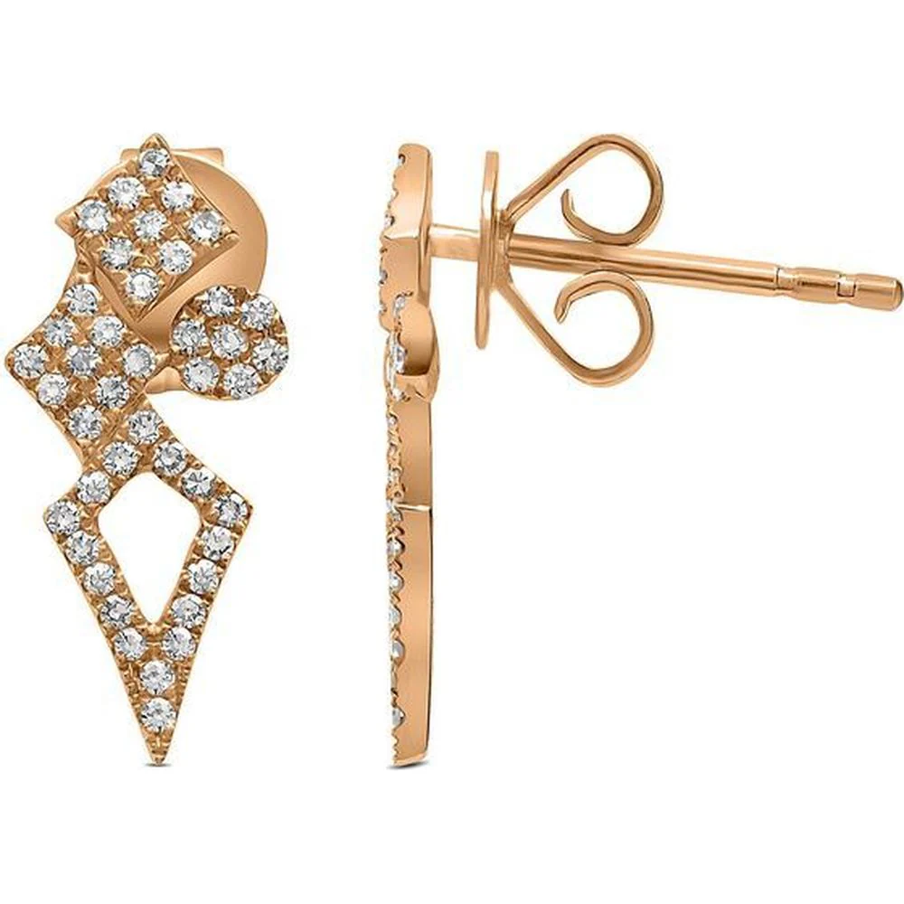 Roman & Jules - 14K Rose Gold Diamond Stud Earrings with Round Diamonds - 0.19 Carat Total Diamond Weight