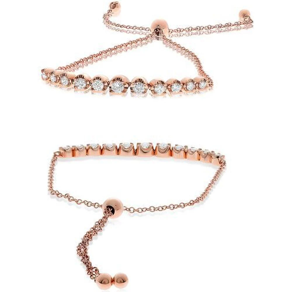 Roman & Jules - 14K Rose Gold Diamond Tennis Bracelet with Round Diamonds - 0.37 Carat Total Diamond Weight