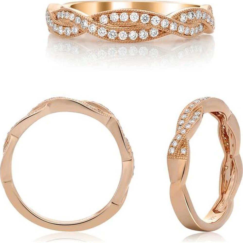 Roman & Jules - 14K Rose Gold Diamond Wave Band Ring with Round Diamonds - 0.23 Carat Total Diamond Weight