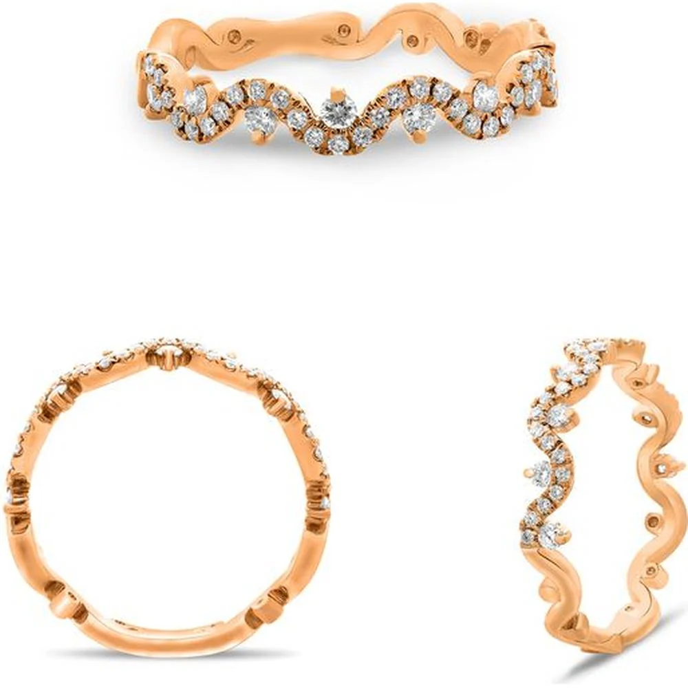 Roman & Jules - 14K Rose Gold Diamond Wave Band with Round Diamonds - 0.35 Carat Total Diamond Weight