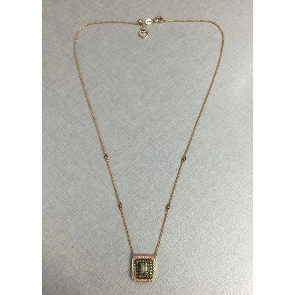 Roman & Jules - 14K Rose Gold Double Design Pendant Necklace with Champagne Diamonds - 0.80 Carat Total Diamond Weight
