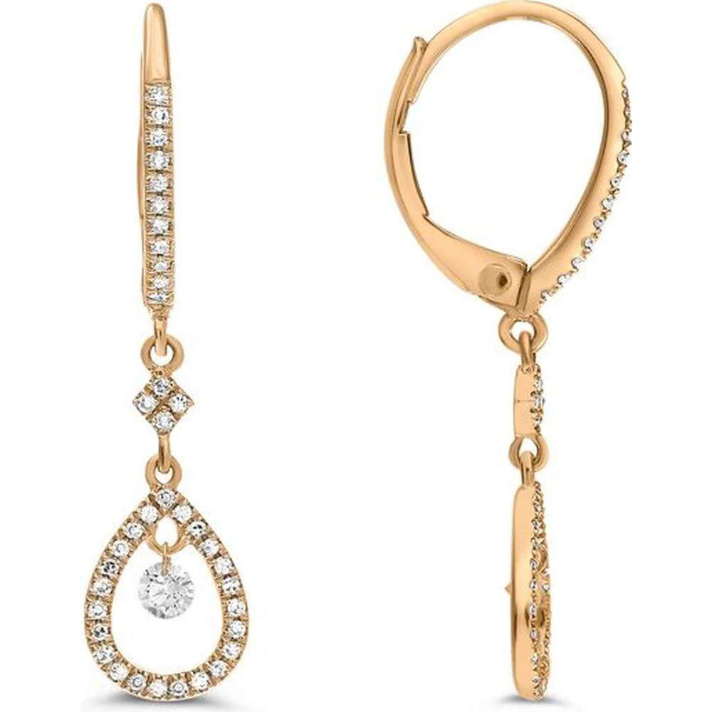 Roman & Jules - 14K Rose Gold Drop Earrings with Round Brilliant Diamonds - 0.32 Carat Total Diamond Weight