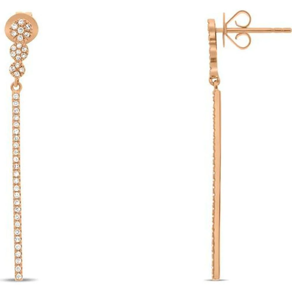Roman & Jules - 14K Rose Gold Drop Earrings with Round Diamonds in Micropavé Setting - 0.48 Carat Total Diamond Weight