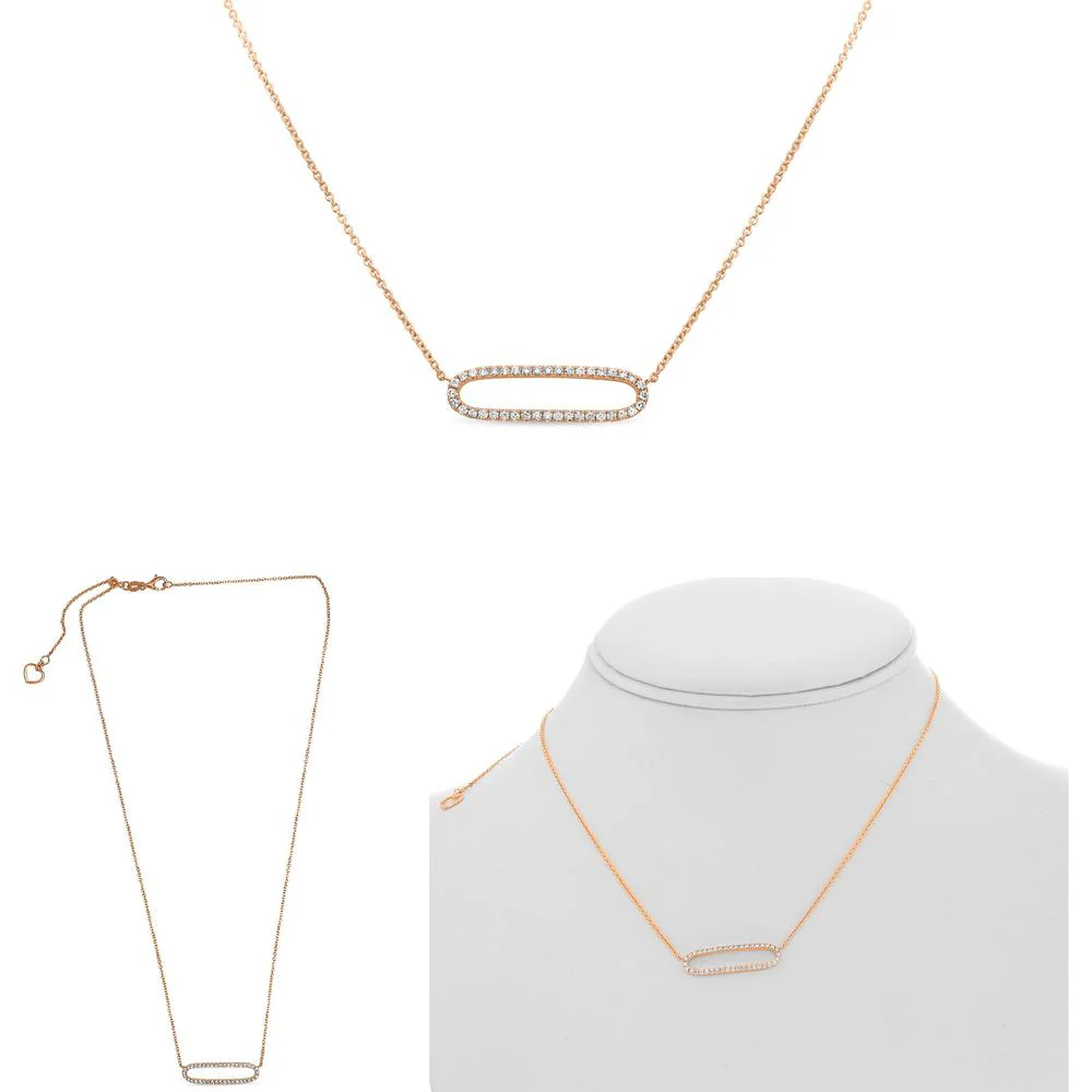 Roman & Jules - 14K Rose Gold Elliptic Pendant Necklace with Round Diamonds - 0.26 Carat Total Diamond Weight