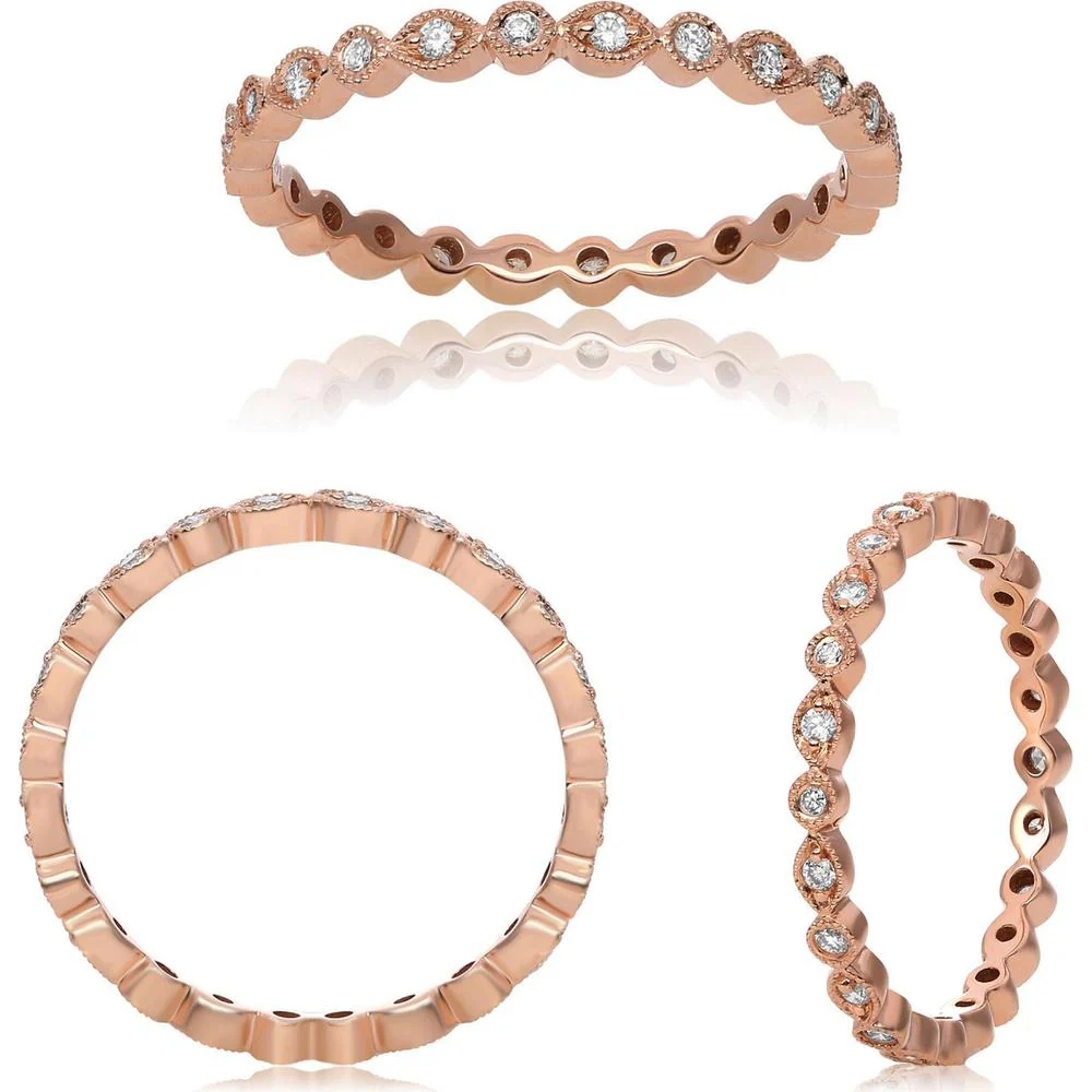 Roman & Jules - 14K Rose Gold Eternity Band with Milgrain Set Round Diamonds - 0.21 Carat Total Diamond Weight