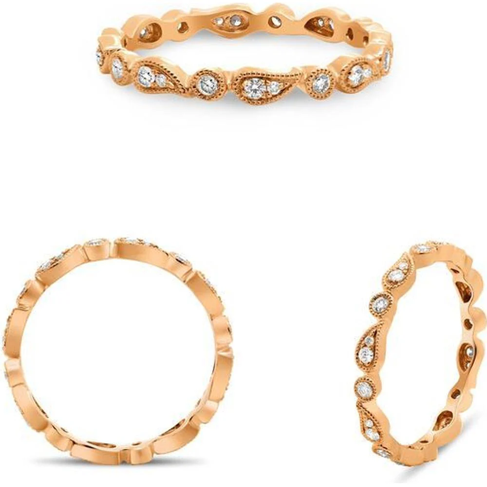 Roman & Jules - 14K Rose Gold Eternity Band with Round Diamonds and Milgrain Detailing - 0.22 Carat Total Diamond Weight