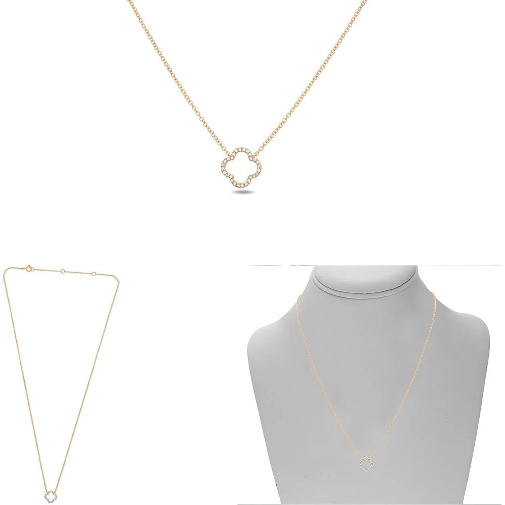 Roman & Jules - 14K Rose Gold Floral Pendant Necklace with Round Diamonds - 0.08 Carat Total Diamond Weight