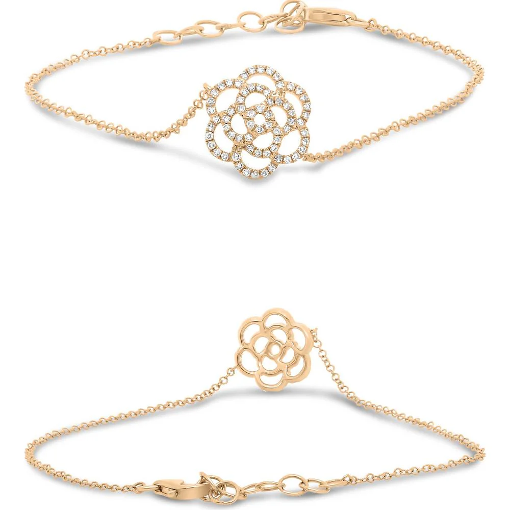 Roman & Jules - 14K Rose Gold Flower Bracelet with 0.14 Carat Round Diamonds