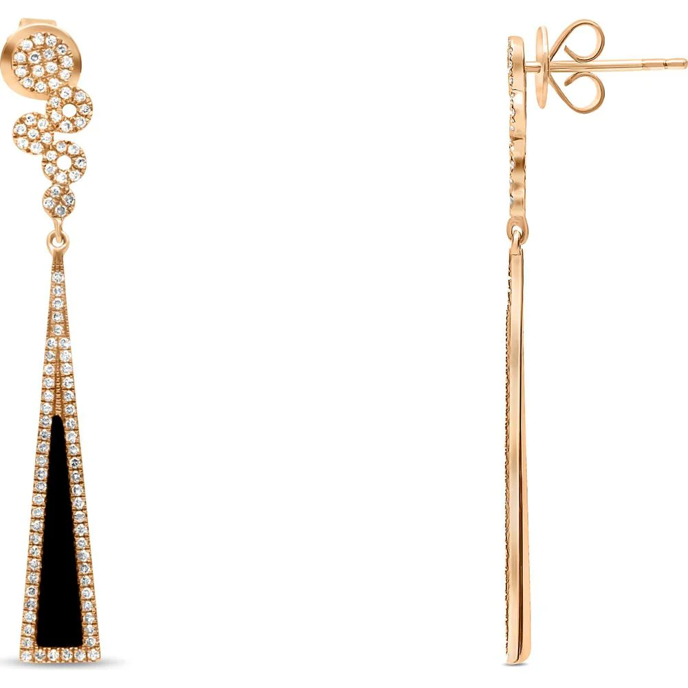 Roman & Jules - 14K Rose Gold Geometric Drop Earrings with 0.43 Carat Round Diamonds and 0.51 Carat Black Onyx