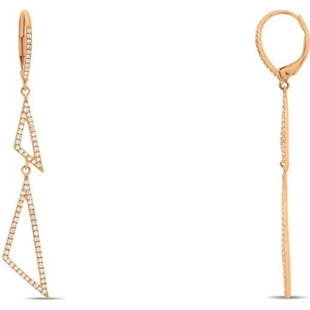 Roman & Jules - 14K Rose Gold Geometric Triangle Earrings with Round Diamonds - 0.37 Carat Total Diamond Weight