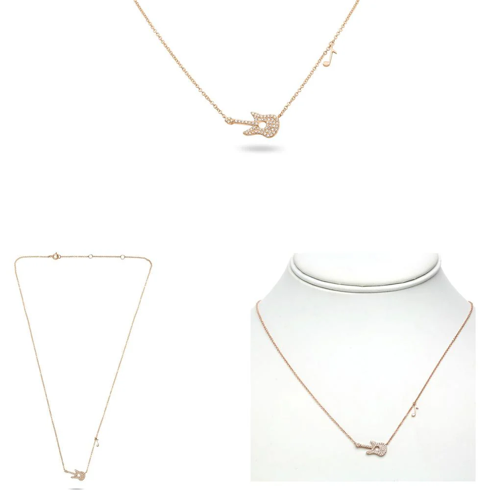 Roman & Jules - 14K Rose Gold Guitar Pendant Necklace with 0.15 Carat Round Diamonds