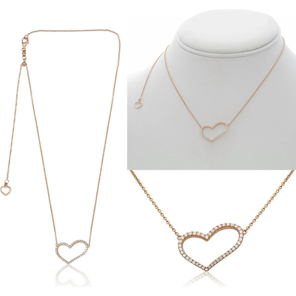 Roman & Jules - 14K Rose Gold Heart Necklace with Round Diamonds - 0.30 Carat Total Diamond Weight