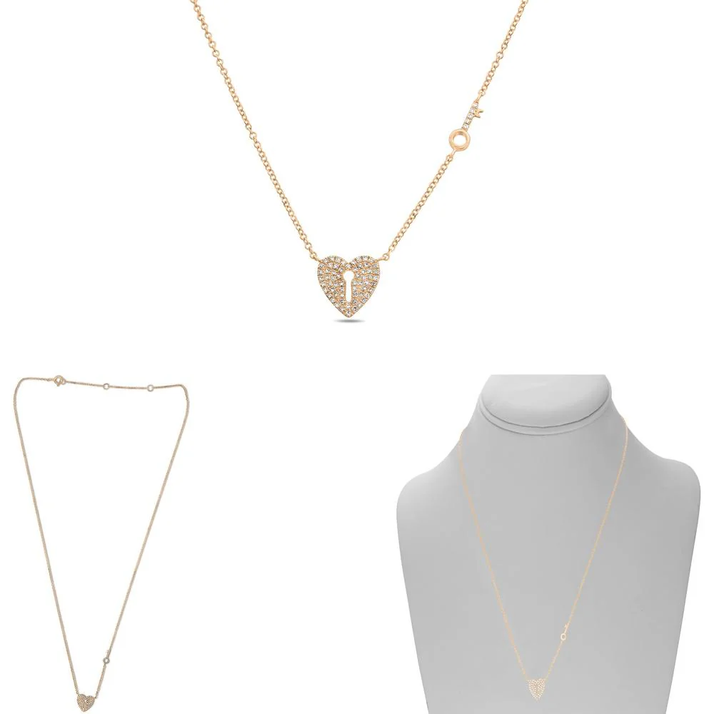 Roman & Jules - 14K Rose Gold Heart Shape Diamond Necklace with 0.14 Carat Round Diamond