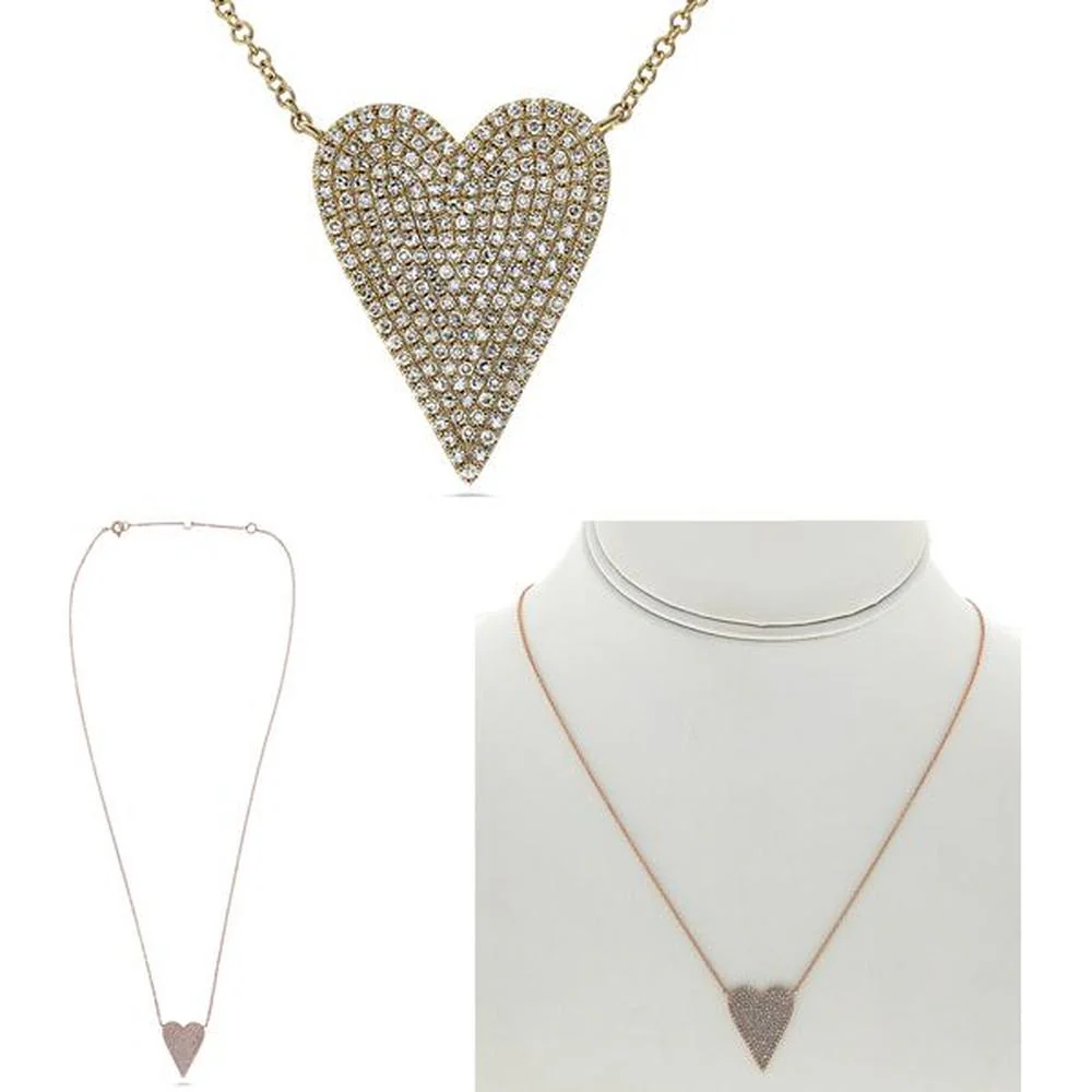 Roman & Jules - 14K Rose Gold Heart Shape Diamond Necklace with Cluster Design - 0.46 Carat Total Diamond Weight