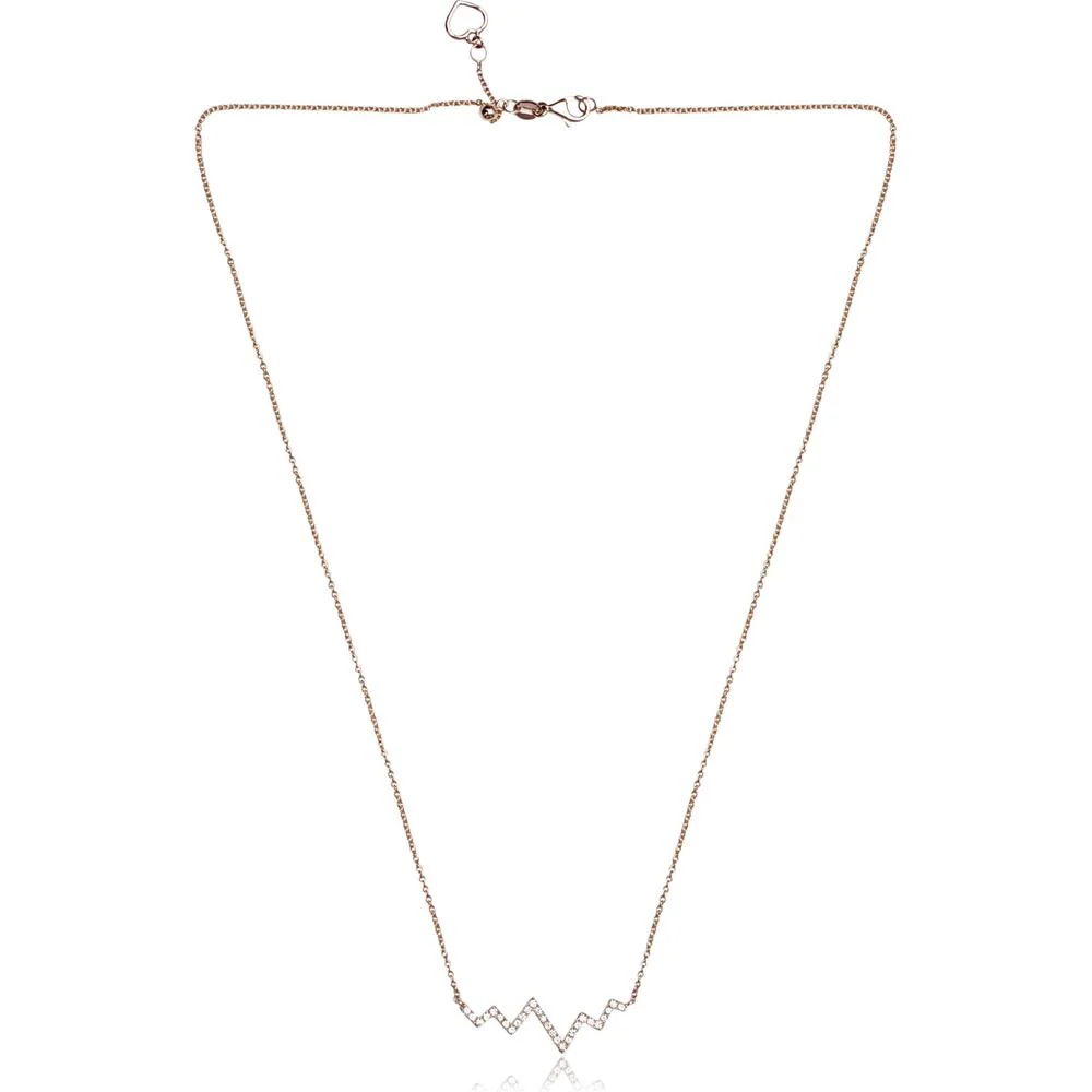 Roman & Jules - 14K Rose Gold Heartbeat Necklace with 0.24 Carat Round Diamonds