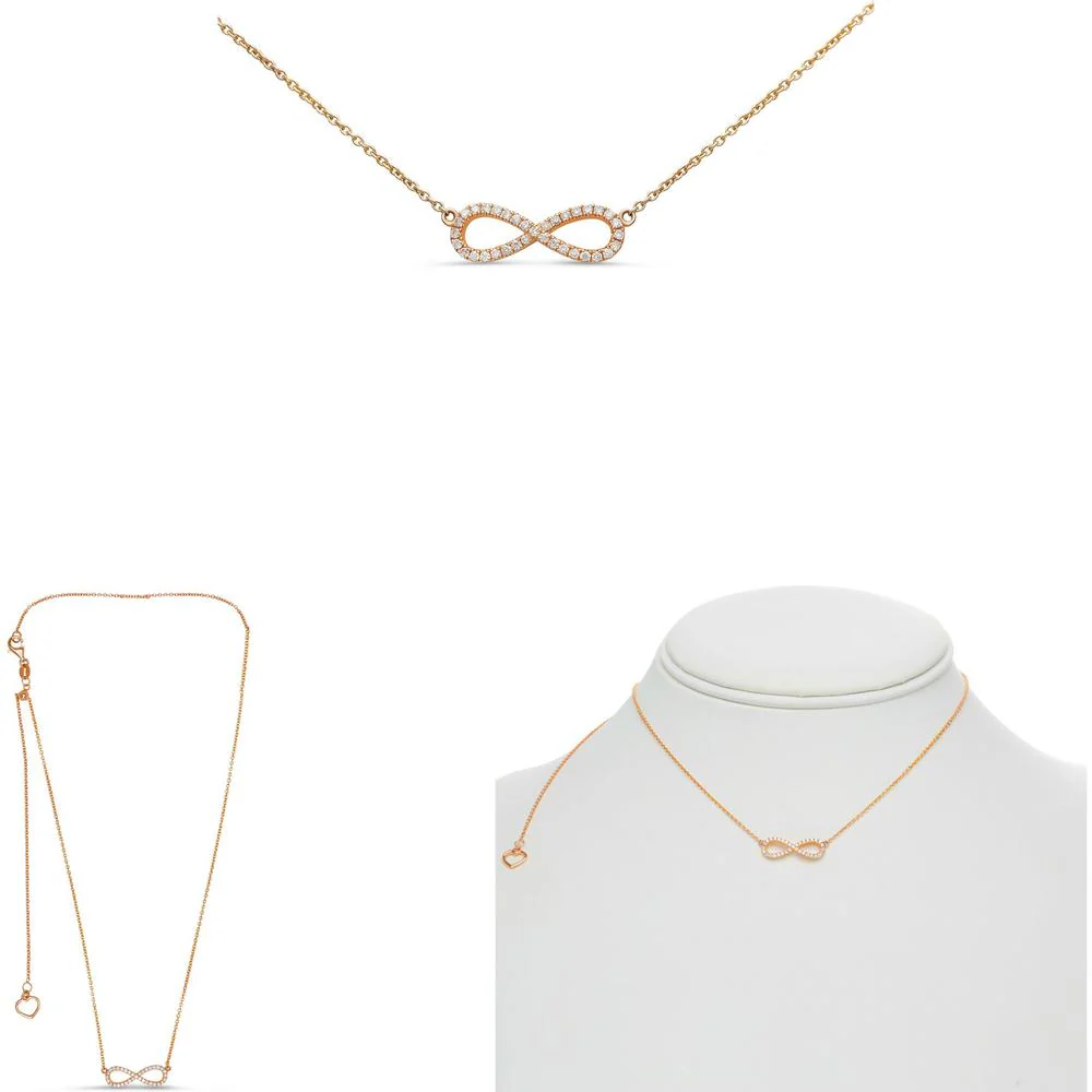 Roman & Jules - 14K Rose Gold Infinity Necklace with Round Diamonds - 0.15 Carat Total Diamond Weight