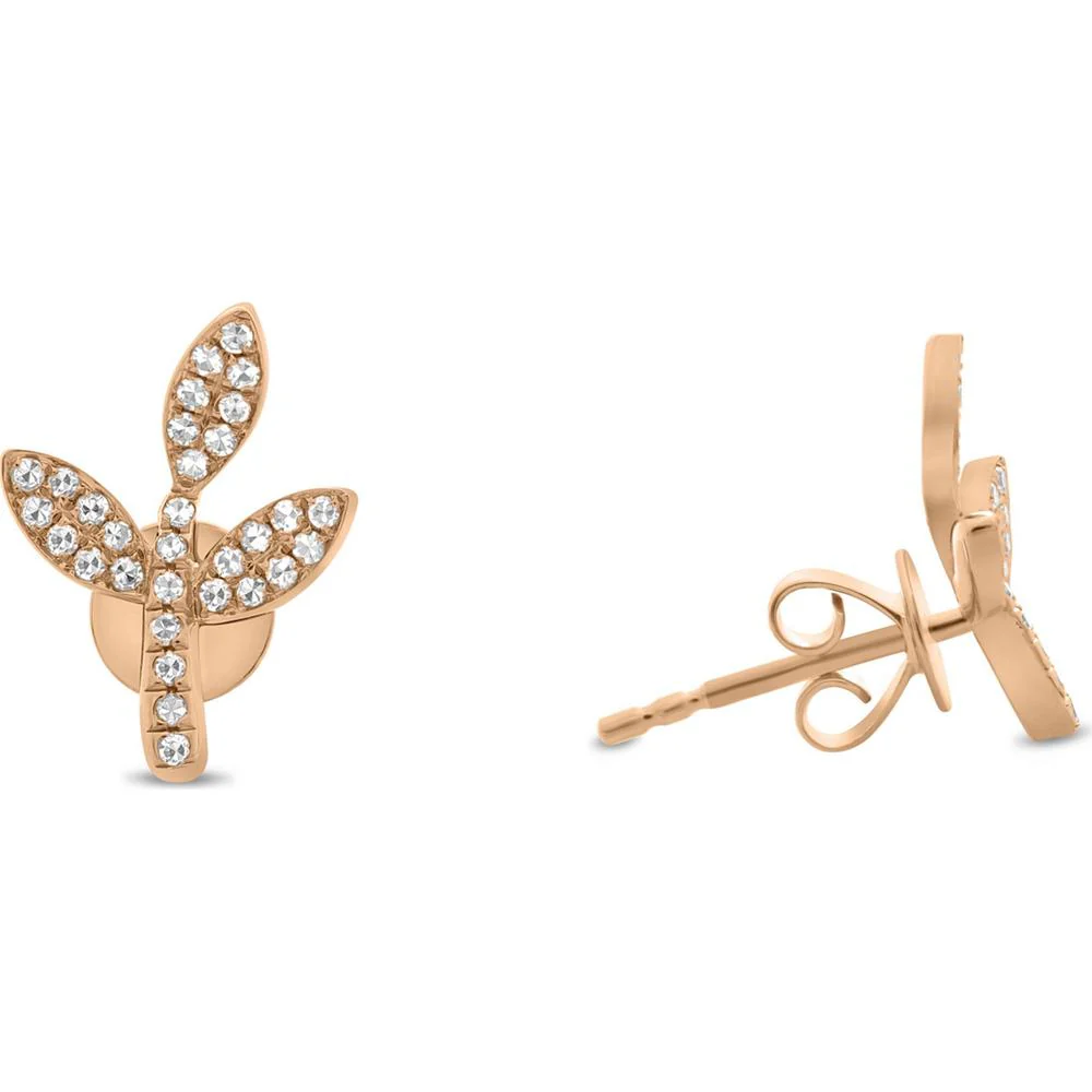 Roman & Jules - 14K Rose Gold Leaf Design Diamond Stud Earrings - 0.17 Carat Total Diamond Weight