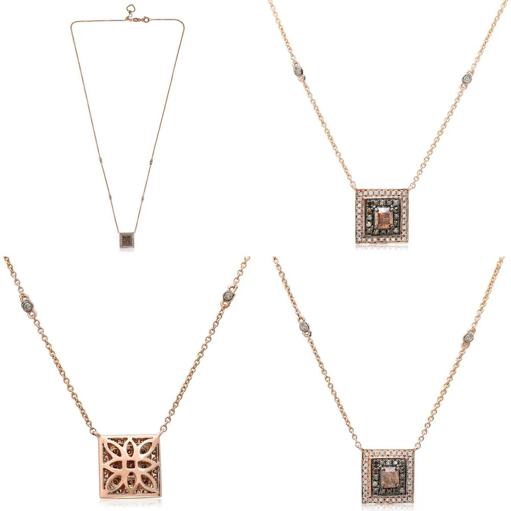 Roman & Jules - 14K Rose Gold Necklace with Princess Cut Champagne Diamond - 0.49 Carat Total Diamond Weight