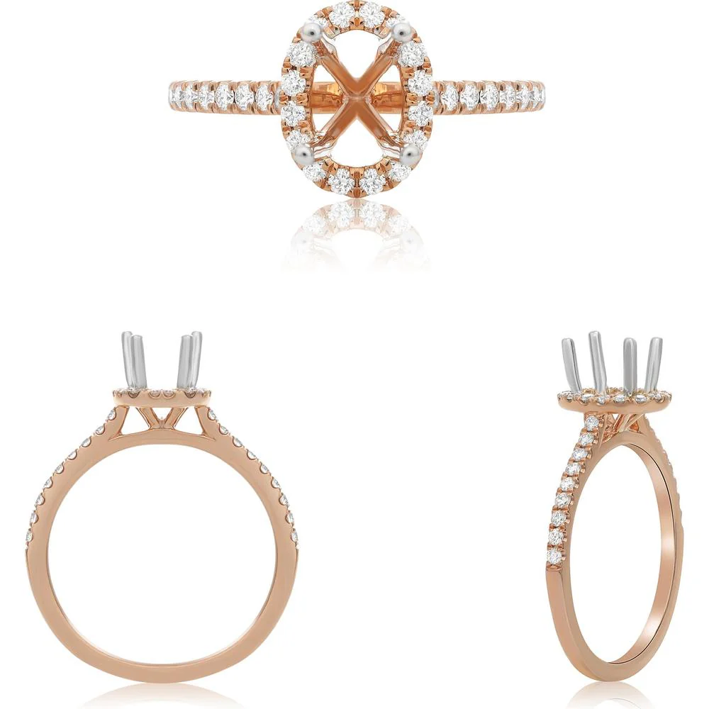 Roman & Jules - 14K Rose Gold Oval Diamond Ring with Halo Setting - 0.29 Carat Total Diamond Weight
