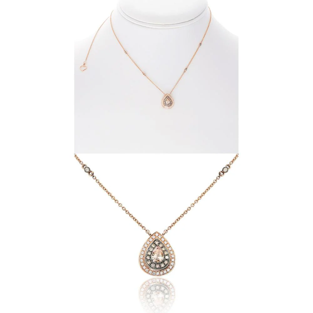 Roman & Jules - 14K Rose Gold Pear Shape Champagne Diamond Necklace with Round Diamond Halo - 0.56 Carat Total Diamond Weight