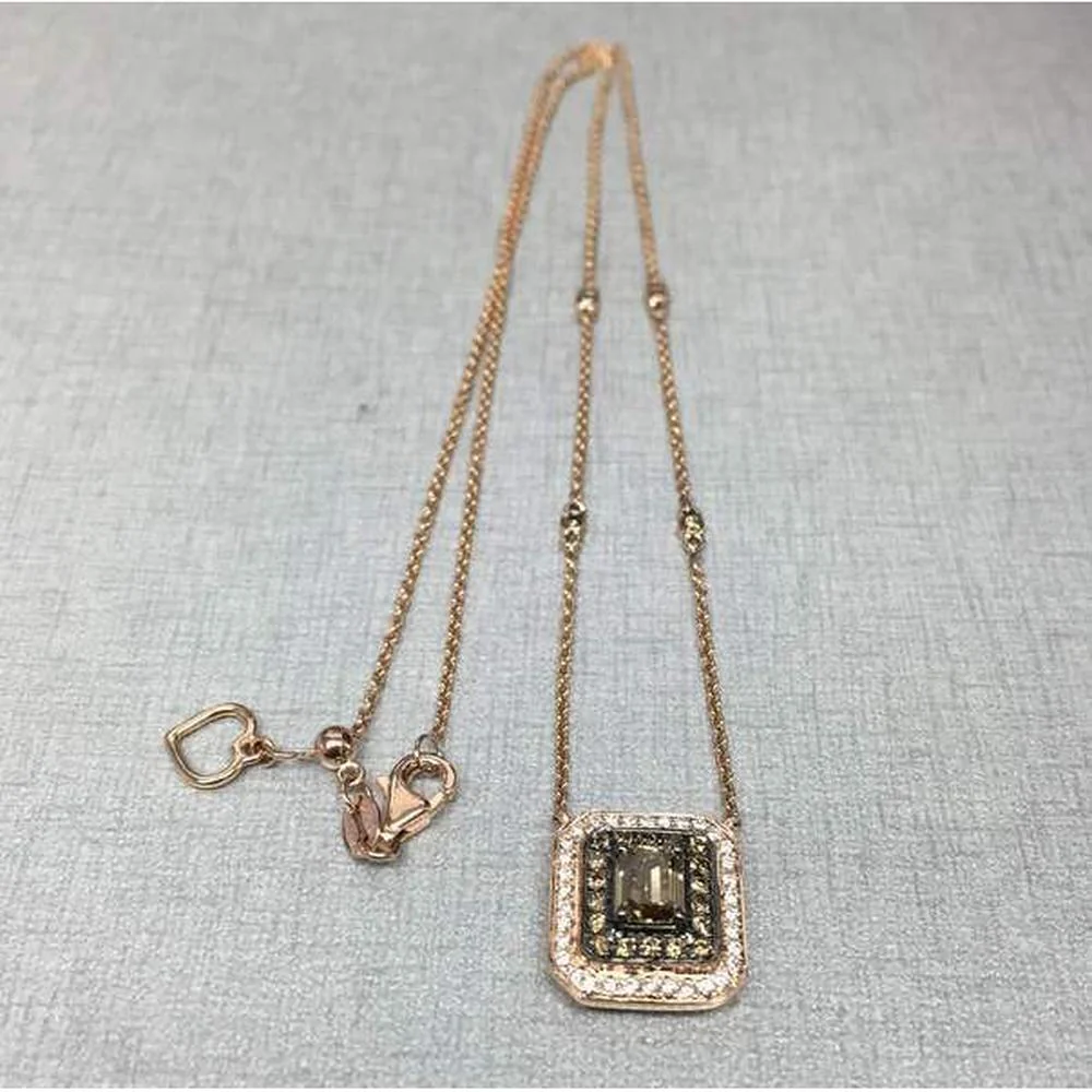 Roman & Jules - 14K Rose Gold Pendant Necklace with Champagne Diamond and Round Diamond Halo - 0.50 Carat Total Diamond Weight