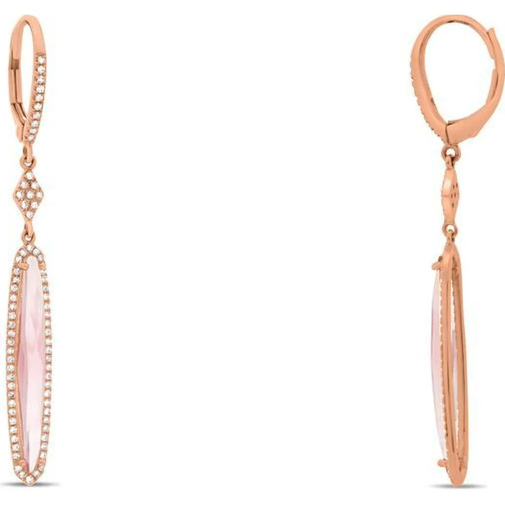 Roman & Jules - 14K Rose Gold Pink Amethyst & Diamond Drop Earrings with Halo Design - 0.32 Carat Total Diamond Weight