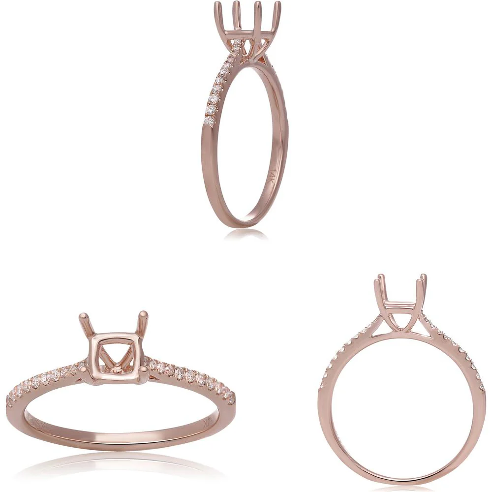 Roman & Jules - 14K Rose Gold Radiant Diamond Ring with Tapered Shank - 0.13 Carat Round Diamond