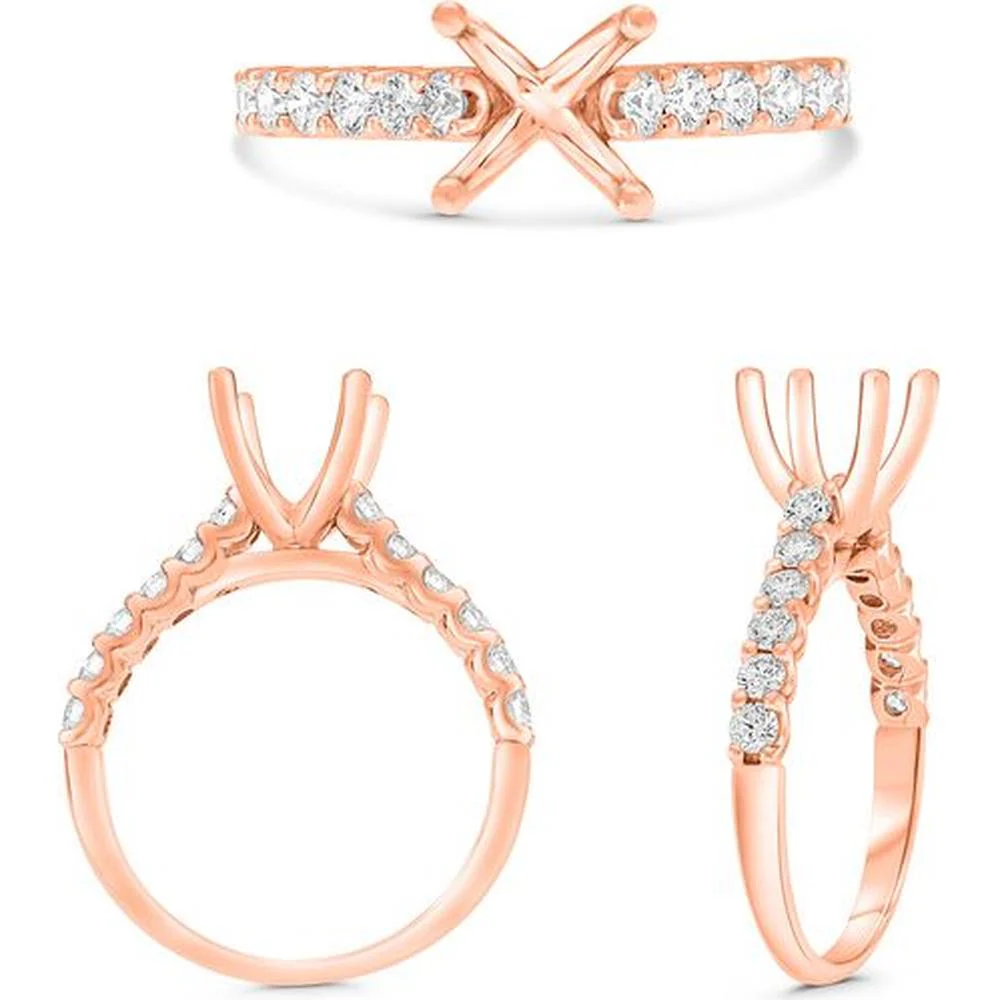 Roman & Jules - 14K Rose Gold Ring with 0.46 Carat Round Diamond in Shared U-Shape Prong Setting