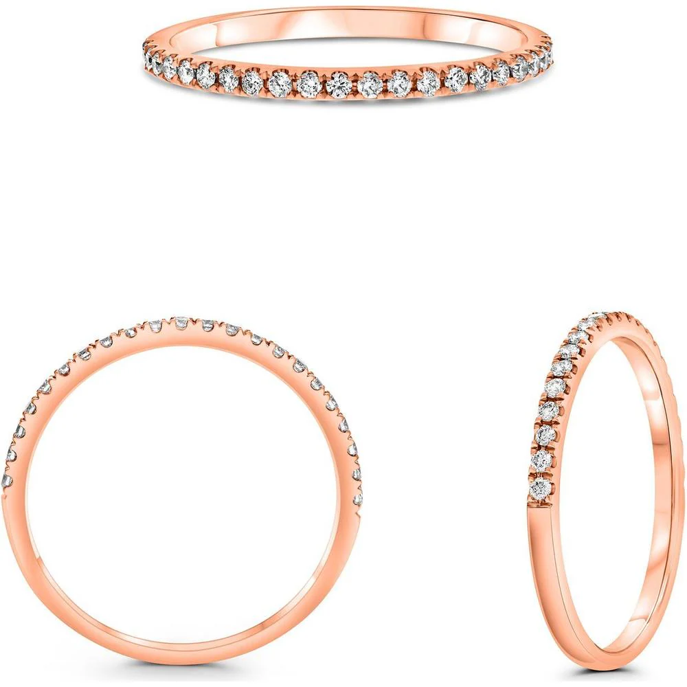 Roman & Jules - 14K Rose Gold Round Diamond Band with Micropavé Setting - 0.18 Carat Total Diamond Weight