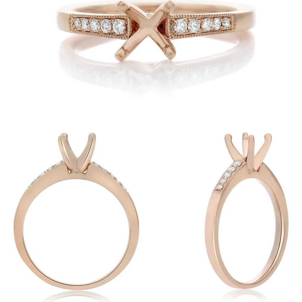 Roman & Jules - 14K Rose Gold Round Diamond Band with Milgrain Detail - 0.10 Carat Total Diamond Weight