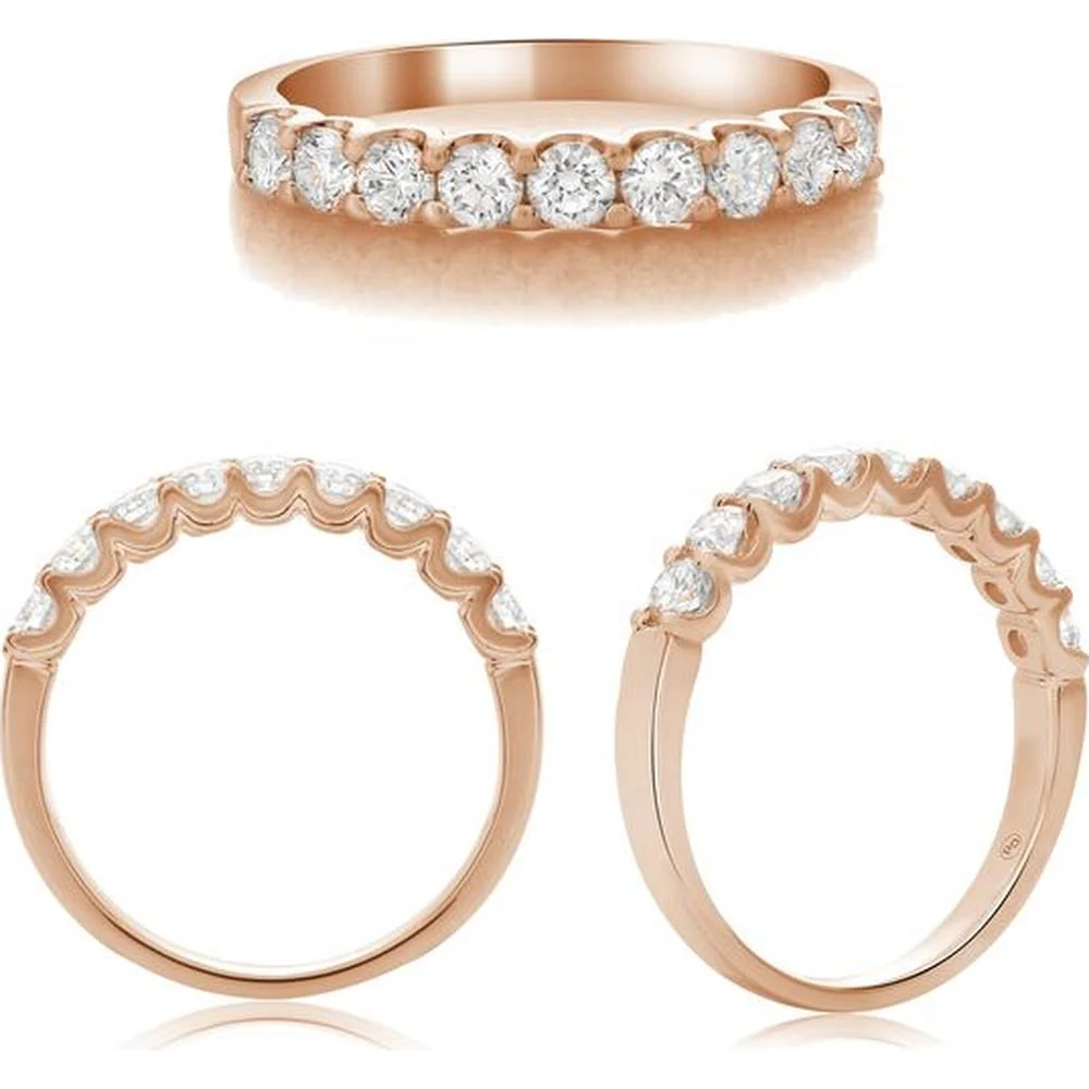 Roman & Jules - 14K Rose Gold Round Diamond Band with Shared U-Shape Setting - 0.63 Carat Total Diamond Weight