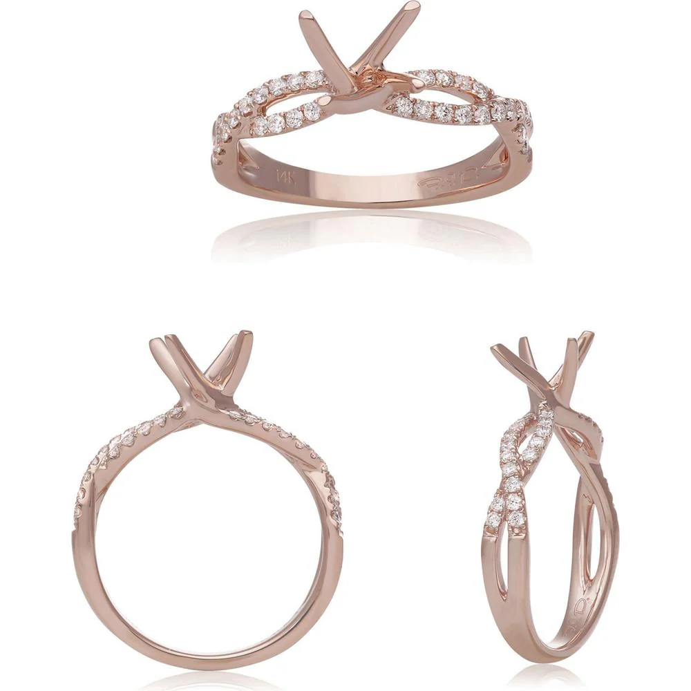 Roman & Jules - 14K Rose Gold Round Diamond Knot Ring - 0.25 Carat Total Diamond Weight